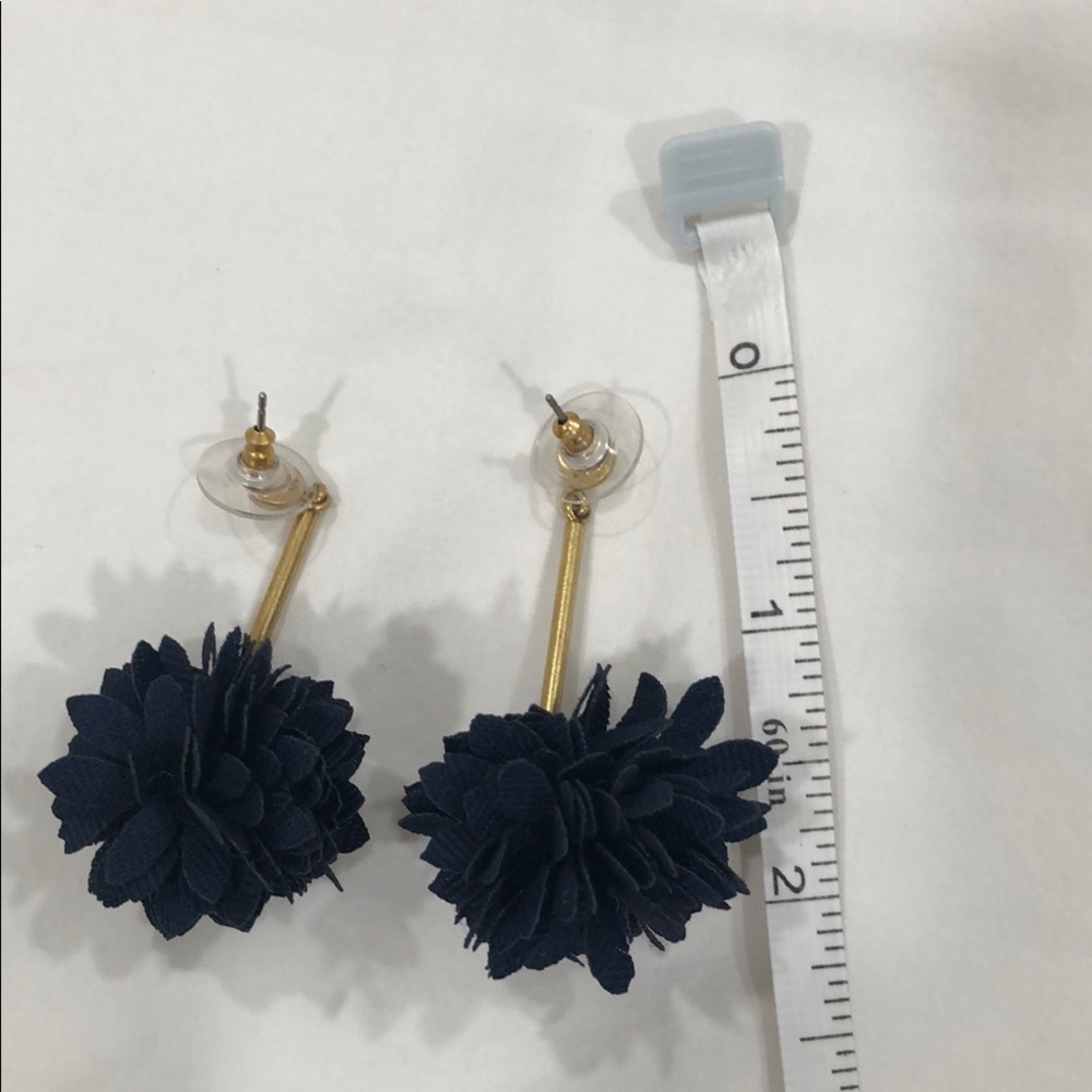 Gold and Blue Pom-Pom Earrings with Fluffy Texture